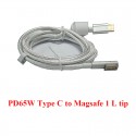 1.8M Braided Wire PD 65W Type C male to Magsafe 1 L tip male For MacBook Laptop Charging Converter Cord