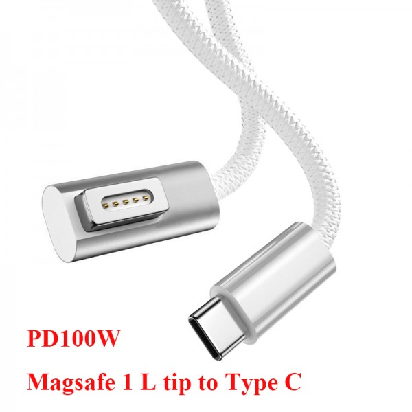 1.8M Braided Wire PD 100W Type C male to Magsafe 1 L tip male For MacBook Laptop Charging Converter Cord