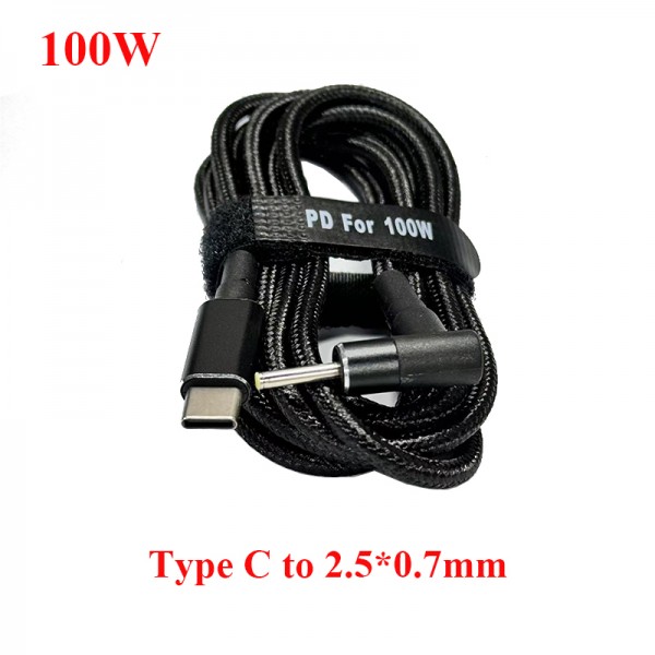 1.8M Braided Wire PD 100W Type C male to 2.5*0.7mm male For Laptop Charging Converter Cord