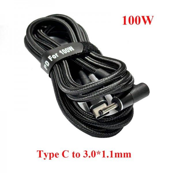 Charging Converter Cord PD 100W Type C male to 3.0*1.1mm male For Laptop 1.8M Braided Wire