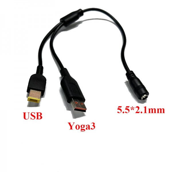 Laptop Adapter Connector 5.5*2.1mm Female to USB/Yoga3 Male for Lenovo Converter Charing Cable 2 in 1