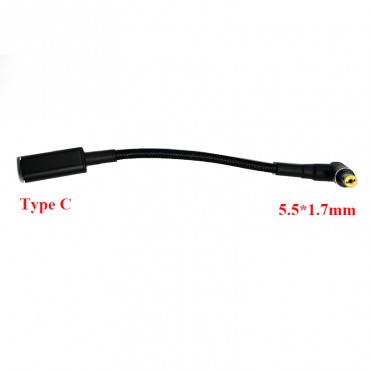 Adapter Converter Cable PD 100W Type C female to 5.5*1.7mm male yellow tip for Laptop