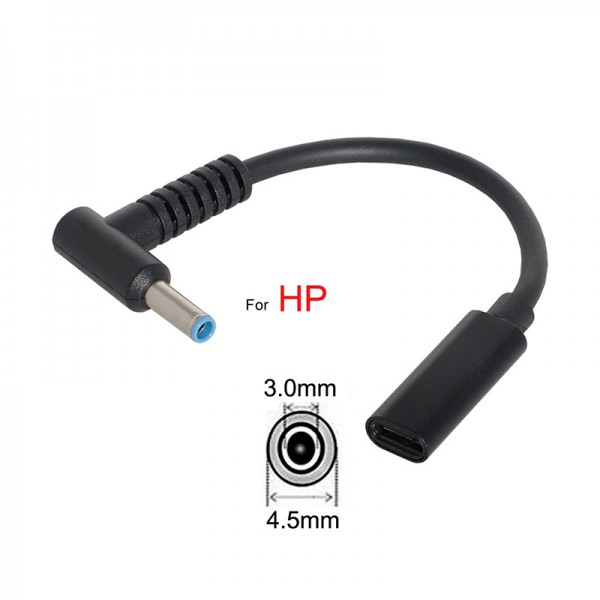 PD 100W Type C female to 4.5*3.0mm male blue tip for HP Laptop Converter Cable